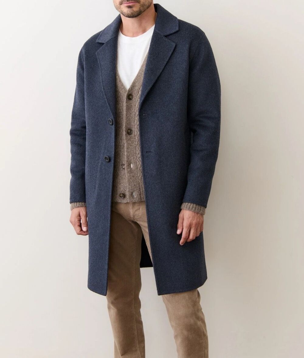 MARINE LAYER Irving Longline Wool Blend Coat In Navy Heather